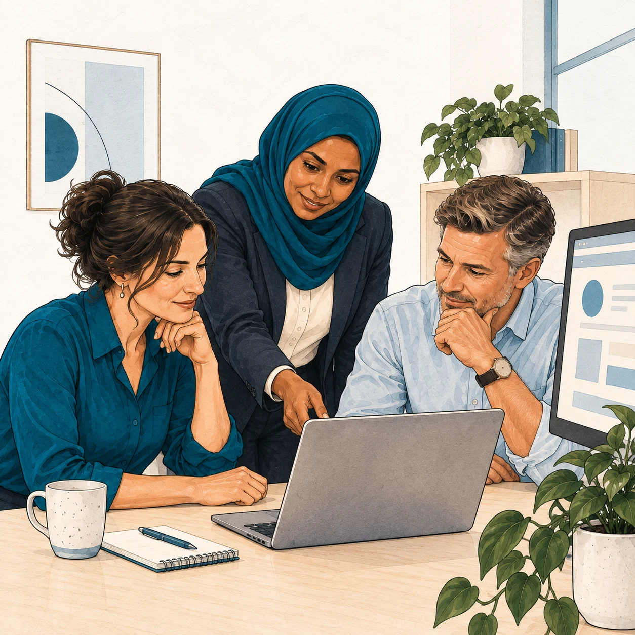 Illustration: Trainer guiding colleagues through a system task